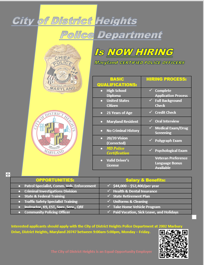 DistrictHeights's tweet photo. WE'RE HIRING!!! #NowHiring #MarylandPolice https://t.co/MWMlTHnPfh