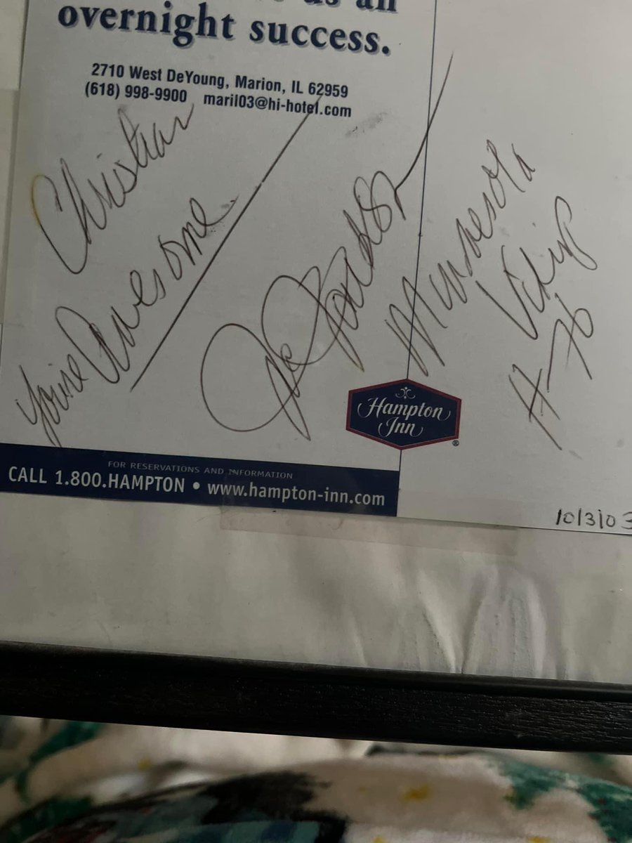 RebelHunter9's tweet photo. Hey @Vikings can you help us figure out who’s signature this is? It was given to my Autistic brother in 2003, when it was signed at the Hampton Inn my mom worked at! 💙 He’s held onto this for 18 years! Would 💙 to put a name to it! 
#vikings #mnvikings #whossignature #NFL #help https://t.co/INZxlmJ3pc