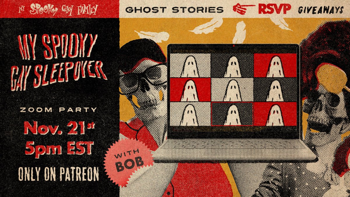 Join us this Sunday, November 21st at 5pm EST with special guest BOB!  Bring your stories, pets, and recipes. Hang out with your spooky gay family before you're forced to hang out with your less fun relatives! Join  us by  subscribing to the "One of Us" tier on Patreon! 🦃🍗👻