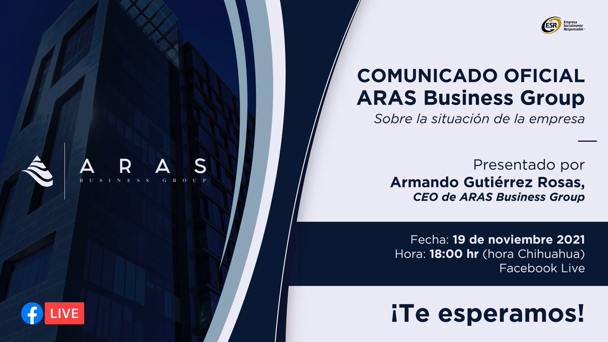 arasbgroup's tweet photo. 🚨 AVISO importante a nuestros asociados 🚨
Todo lo que necesitas saber sobre ARAS Business Group en voz de nuestro CEO Armando Gutiérrez Rosas.

👉🏼 Te esperamos mañana vía #FacebookLive https://t.co/MNyV6jncRb
