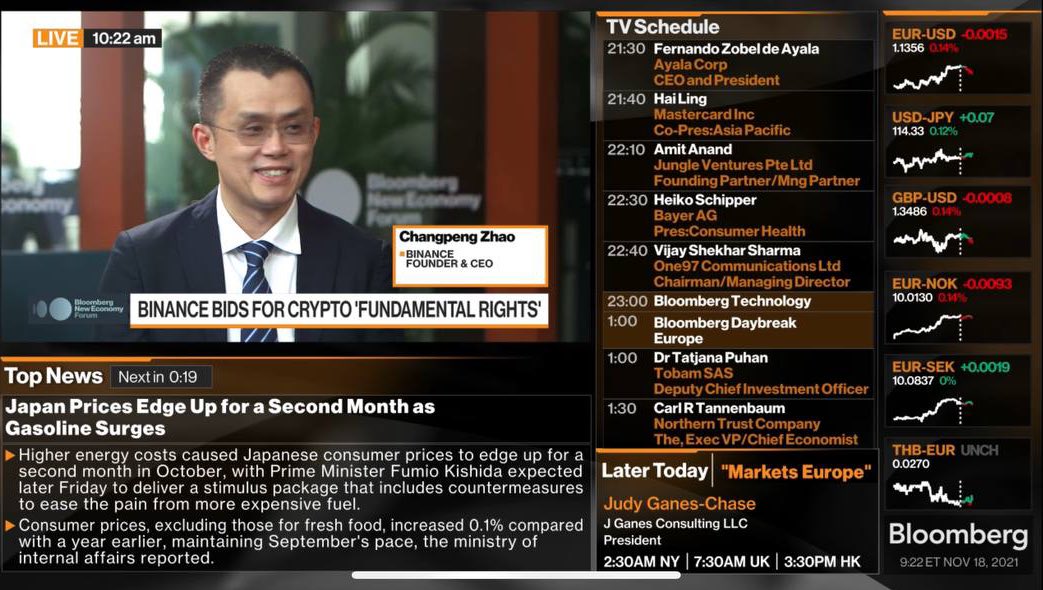 binance's tweet photo. .@cz_binance now live on @BloombergTV https://t.co/iUgNtDfD6x