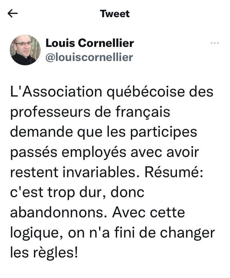ValTremblay_Sag's tweet photo. @louiscornellier , j’ai demandé auprès de mes collègues. Ça ressemble bien à une requête de l’élite #eoke dominante et non des profs de français! https://t.co/Cbml6332oh