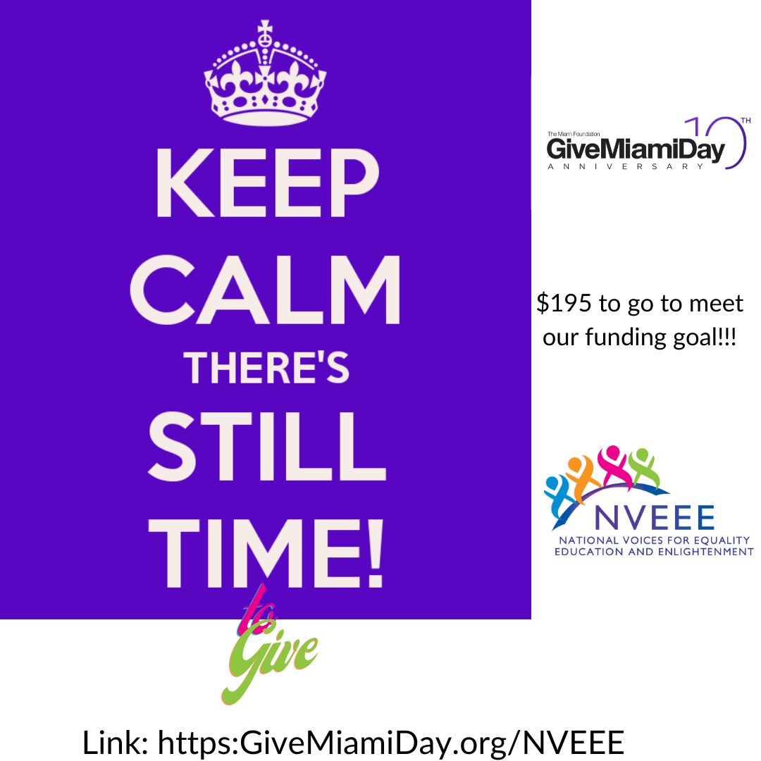 NationalVoices's tweet photo. There's still time to donate. With 2hrs and 17 mins to go. #NVEEE's $195 away from meeting its funding goal. Will you be one@to help us meet the challenge? 

#Theresatilltime #GiveMiamiDay #NVEEE #linkinbio https://t.co/hQkFdmHjc9