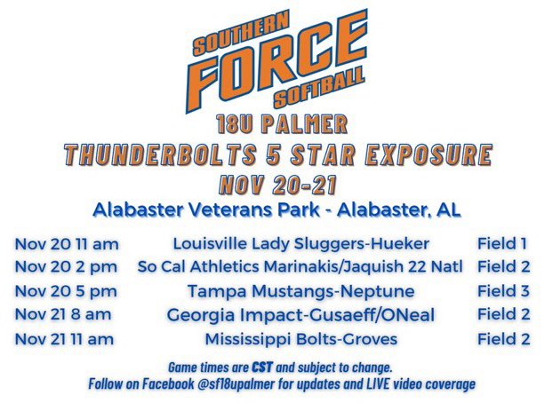 Hitting the field one last time this Fall with <a href="/SF18UPalmer/">SouthernForce18U_Palmer</a>!!! 💙🧡🤍 you can watch live on facebook <a href="/sf18upalmer/">SouthernForce18U_Palmer</a>