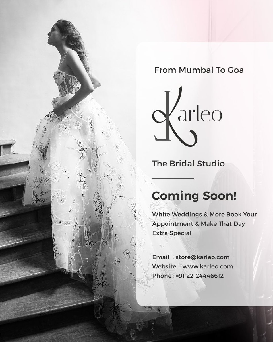 KarleoFashion's tweet photo. Extending our arms to hug #Goa with something we are so passionate about.. #WhiteWeddings and More… Let us make your special day extra special ♥️ Book your Appointments NOW!! #bridalstore #weddinggowns #bridetobe #india https://t.co/jpZcoj0I2D