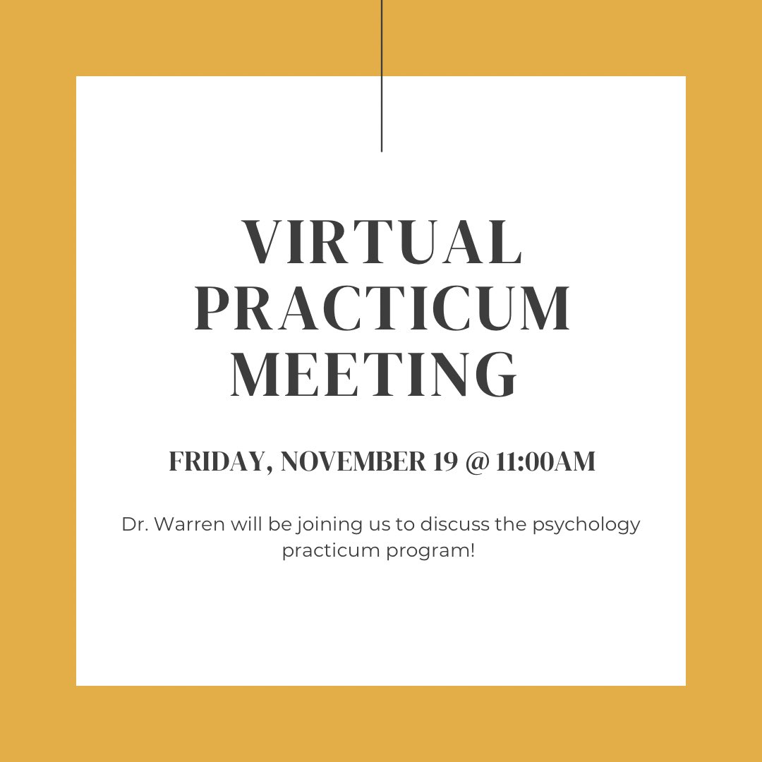 psichiutc's tweet photo. Join us on Zoom tomorrow for a meeting you won't want to miss! Dr. Warren will be discussing the practicum program at UTC. All are welcome! 

✰ https://t.co/gjrkkj5sER https://t.co/mSXyOoa6vz
