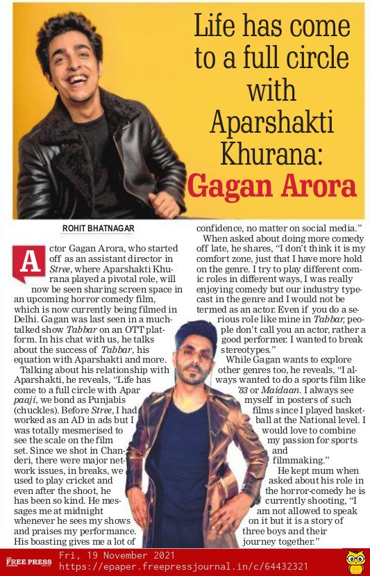 Free Press Journal (@fpjindia) on Twitter photo 'Life has come to a full circle with <a href="/Aparshakti/">Aparshakti Khurana</a>, says '#Tabbar' actor, <a href="/WhoGaganArora/">Gagan Arora</a>
By <a href="/justscorpion/">Rohit Bhatnagar</a>
freepressjournal.in/entertainment/… 'Life has come to a full circle with <a href="/Aparshakti/">Aparshakti Khurana</a>, says '#Tabbar' actor, <a href="/WhoGaganArora/">Gagan Arora</a>
By <a href="/justscorpion/">Rohit Bhatnagar</a>
freepressjournal.in/entertainment/…