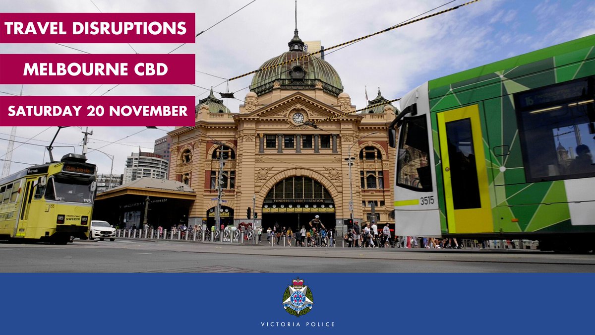 VictoriaPolice's tweet photo. Travel disruptions are expected across the Melbourne CBD tomorrow as a result of planned protest activity expected to take place throughout the day.

Victoria Police asks that people be patient, use public transport, plan their journey and allow extra time where possible. https://t.co/74WHKZQJzk