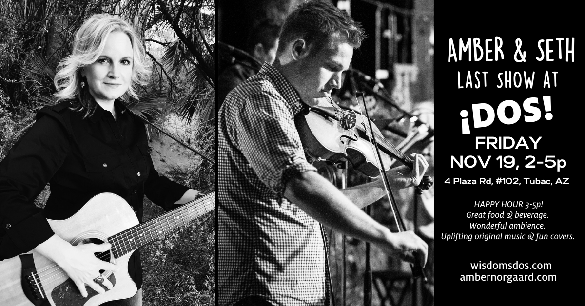 Join us for my LAST show at <a href="/wisdomsdos/">wisdomsdos</a> in beautiful Tubac, AZ on Friday. It's been a fabulous 9 years of performing there. They're moving to <a href="/wisdomscafe/">Wisdom's Cafe</a> in December.#tubacmusicscene #ambernorgaardmusic