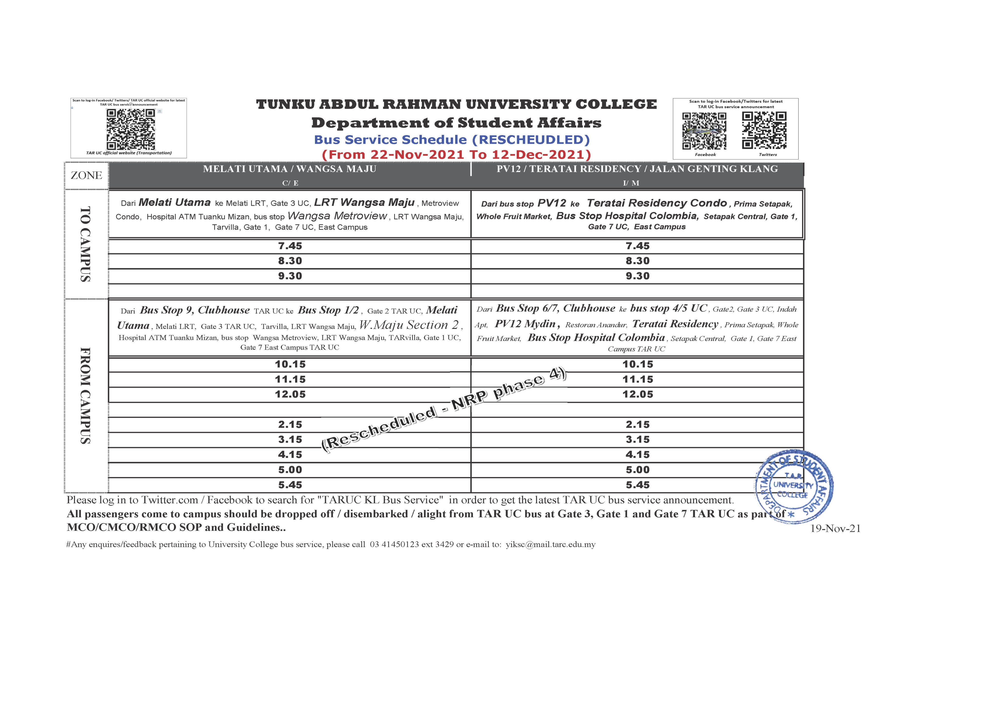 Central 3 West Bus Schedule Taruc Kl Bus Service On Twitter: "Rescheduled Tar Uc Bus Service Schedule  (From Monday To Friday Only) (From 22-Nov-2021 To 12-Dec-2021 Only)  Https://T.co/Xwnzioj3Ec" / Twitter
