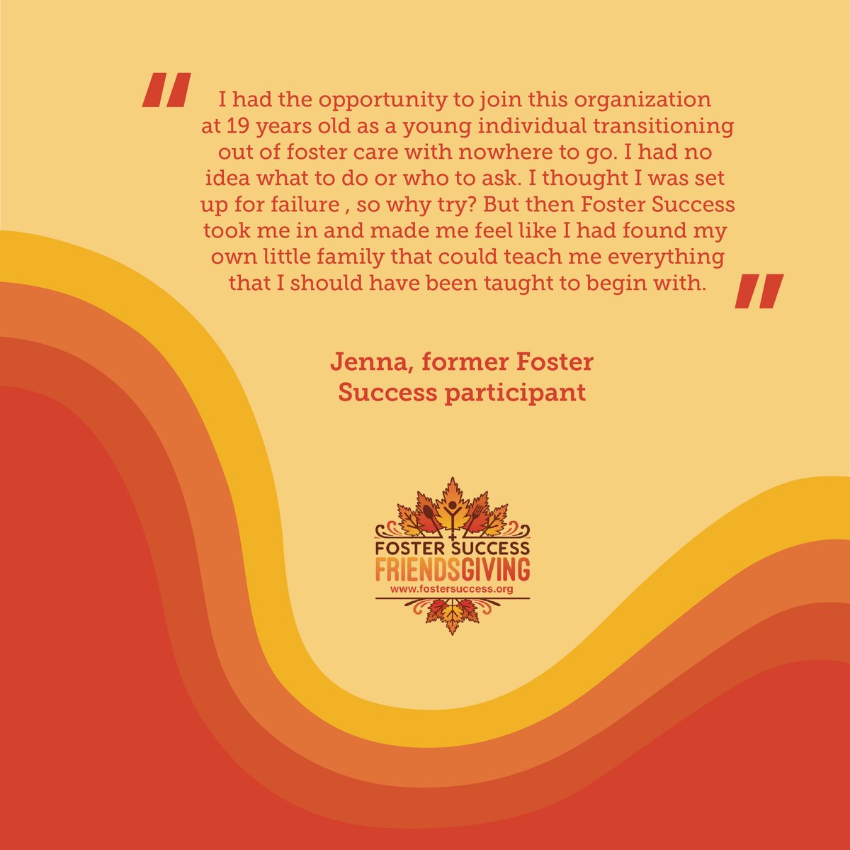 FosterSuccessUS's tweet photo. Jenna P., former Foster Success participant, speaking on how our organization was able to support her in life! This holiday season, join us in supporting our young people by visiting our FriendsGiving campaign!
https://t.co/wmmZaYOhqN
#fsFriendsGiving #FosterFriday #Indiana https://t.co/k8DsuKJHA3