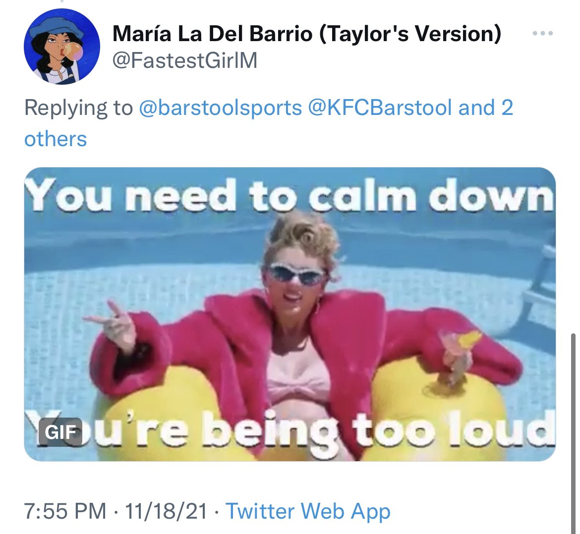 KFCBarstool's tweet photo. If you have “(Taylor’s Version)” in your Twitter name, you are members of the cult I’m talking about. And no I will not calm down, you goddam psychopaths. I hope she never gets her fucking scarf back https://t.co/1Y7MSdpoyT