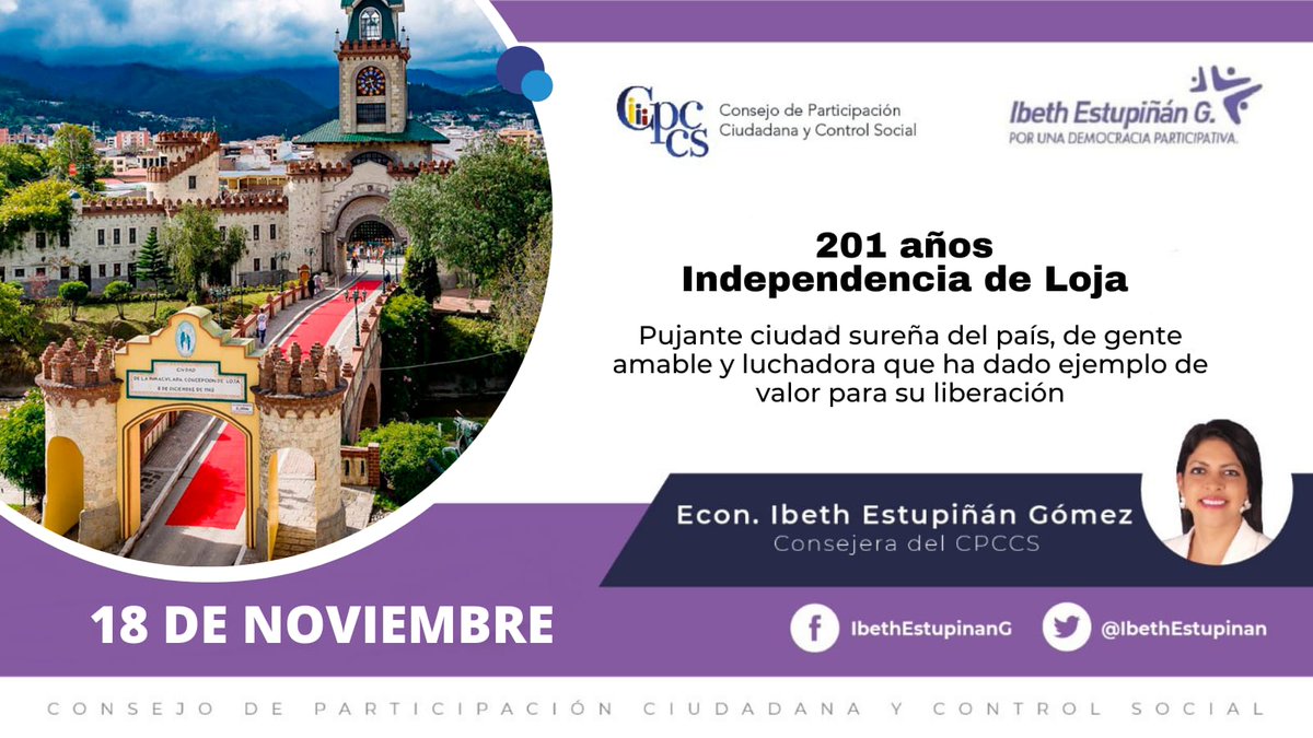 Ecuador 🇪🇨 | Me congratuló en felicitar a Loja por sus 201 años de independencia.
¡Viva Loja!
¡Quién no conoce Loja, no conozco mi país 🇪🇨!
¡Viva Loja!