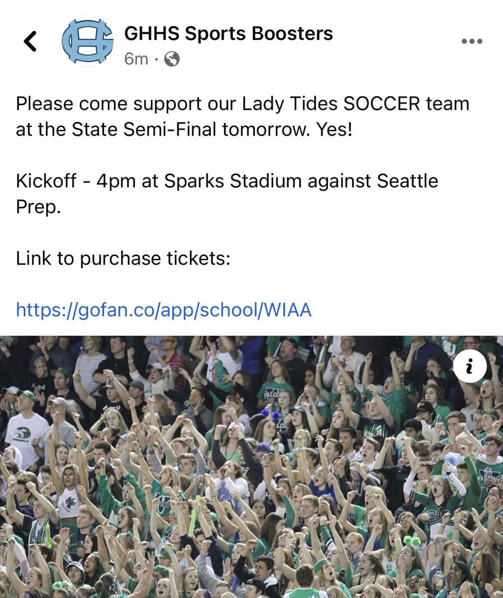 Lady Tides Soccer is playing at the State Semi-Final tomorrow!! Go Tides!!!  gofan.co/app/school/WIAA