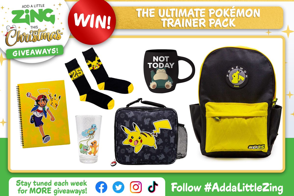 ZingPopCulture's tweet photo. Attention trainers, we're celebrating all things #PokΓ©mon in this week's #AddaLittleZing giveaways!
Follow us, like and RT for your chance to #WIN this HUGE Ultimate #PokemonTrainer Pack! Good luck!
Giveaway T&Cs: https://t.co/tnZjjz3VRx
#ZingXmas #giveaway #pokemongiveaway https://t.co/lpJyFfrELa