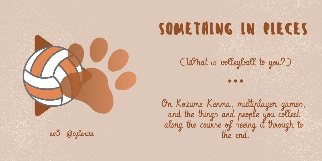 ⌜something in pieces⌟

kozume kenma character study, 1.7k, rated g, #haikyuu, my fic for <a href="/KenmaZine/">kenma gaming zine • kodzuken is offline</a> 💕

archiveofourown.org/works/35210800