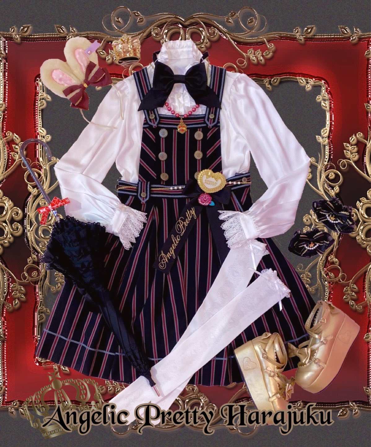 AngelicPretty原宿店 on Twitter: オンライン販売店舗 美品✨アンジェリックプリティ♡レジメンタルストライプジャンパースカート ブラウス ひざ丈ワンピース