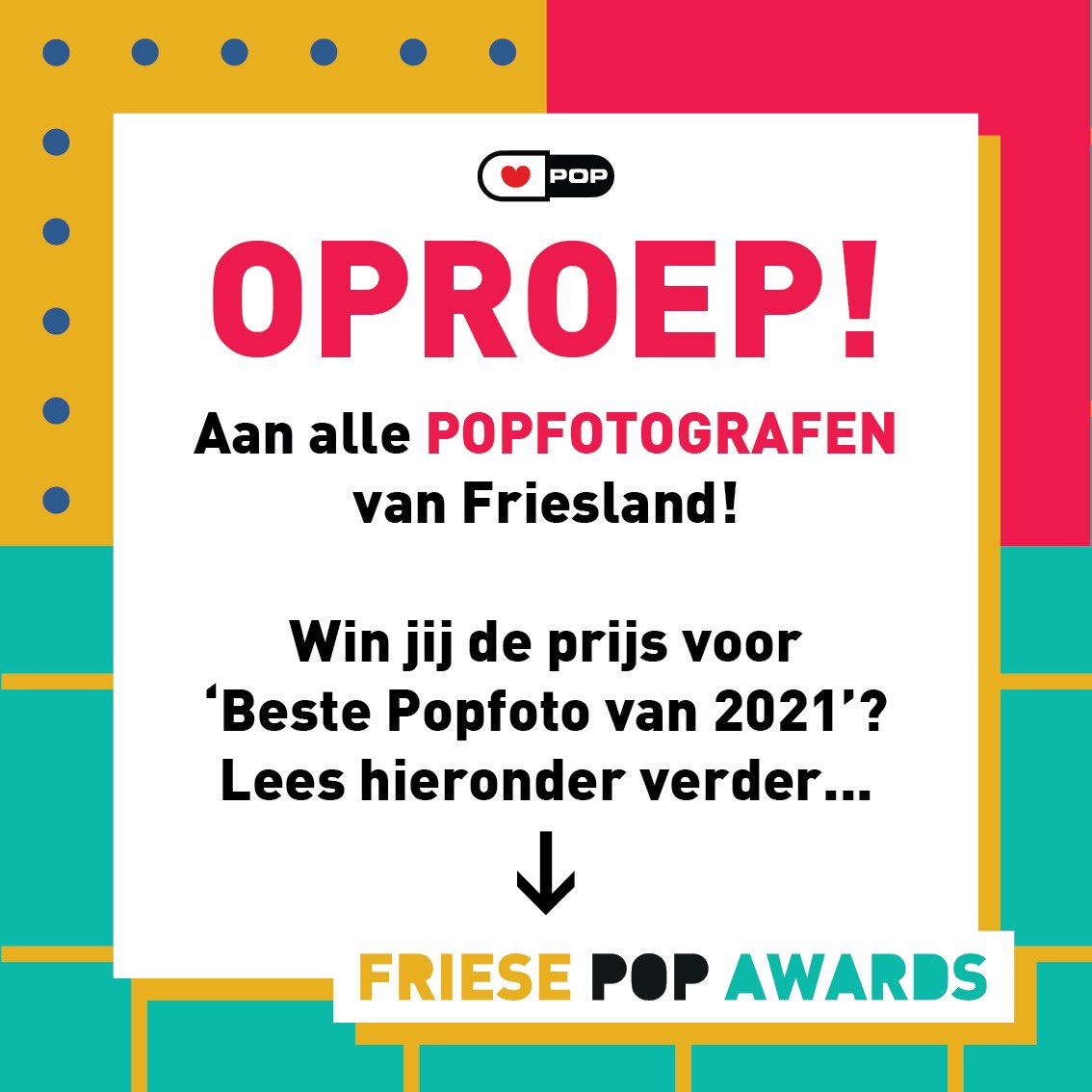 Wil jij kans maken op de Award voor 𝗕𝗲𝘀𝘁𝗲 𝗣𝗼𝗽𝗳𝗼𝘁𝗼 𝘃𝗮𝗻 𝗙𝗿𝗶𝗲𝘀𝗹𝗮𝗻𝗱 𝟮𝟬𝟮𝟭 én exposeren tijdens de 𝗪𝗲𝗲𝗸 𝘃/𝗱 𝗙𝗿𝗶𝗲𝘀𝗲 𝗣𝗼𝗽𝗺𝘂𝘇𝗶𝗲𝗸 𝟮𝟬𝟮𝟮. Meld je aan via 𝐃𝐄𝐙𝐄 𝐋𝐈𝐍𝐊: bit.ly/3Dxi4t4

𝐀𝐚𝐧𝐦𝐞𝐥𝐝𝐞𝐧 𝐭/𝐦 𝟓 𝐝𝐞𝐜. ‘𝟐𝟏