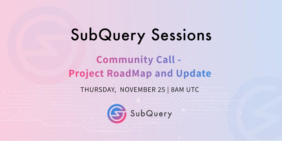 SubQueryNetwork's tweet photo. ✨ SubQuery Sessions #2 ✨

Our community call is happening next week Thursday 8 AM UTC 📣

Please join this session here: 
https://t.co/5sSFtqRxMX

#hackathon #community #updates https://t.co/44Ja1pkdgJ