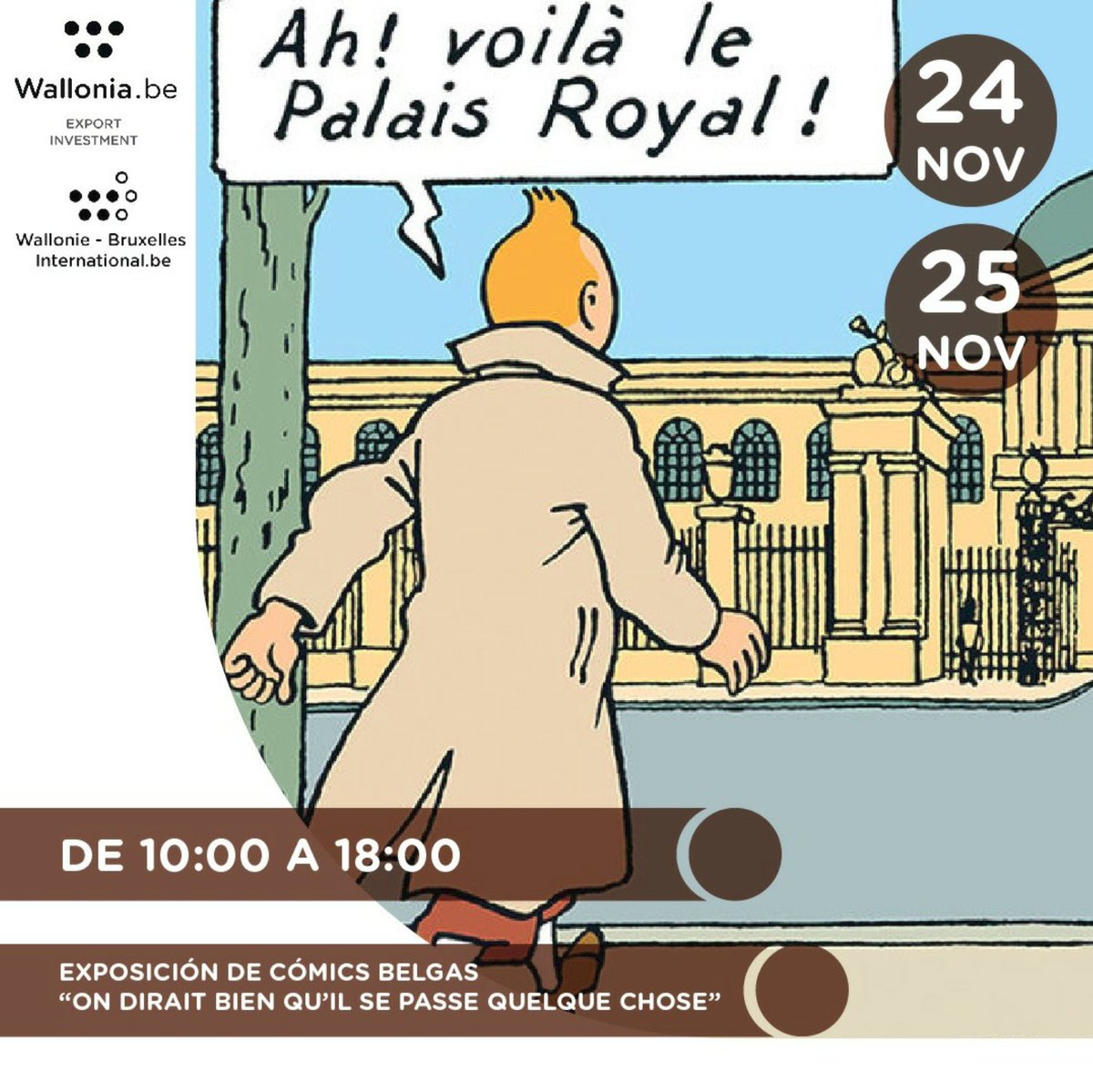 #Exposición de cómics belgas 💥

💬“On dirait bien qu’il se passe quelque chose”
🗓️24 y 25 de noviembre 
📍 <a href="/CarlosdeAmberes/">Carlos de Amberes</a> 
🚪Inauguración el 24.11 a las 12:00 horas a cargo del autor y dibujante <a href="/g_molist/">Gabri Molist</a>  

👉Apúntate en casavalonia.es 
#CómicBelga #CasaValonia