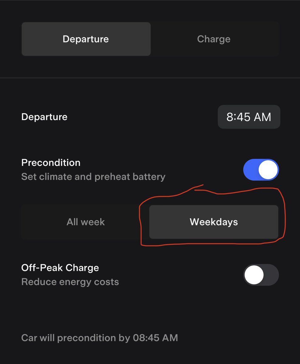 RafeyHashmi's tweet photo. Living in Dubai, weekdays are Sun-Thu with Fri and Sat being weekends. Lost some battery with a wasted climate and preheat 😩. Would love to be able to select custom days from the app or have weekdays as per regions? @elonmusk @teslaownersSV https://t.co/whWlg89YjV