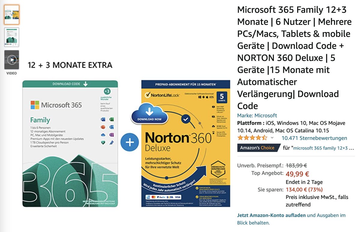 i_am_fabs's tweet photo. Weils immer wieder nachgefragt wird: Auf Amazon gibts grad 15 Monate Office 365 für 6 Nutzer um 50€!
Es ist dieser jährliche Mega-Deal. #sparfabs 🦊
Affiliate-Link: https://t.co/ihPCfuguaN https://t.co/TfURMesgp3