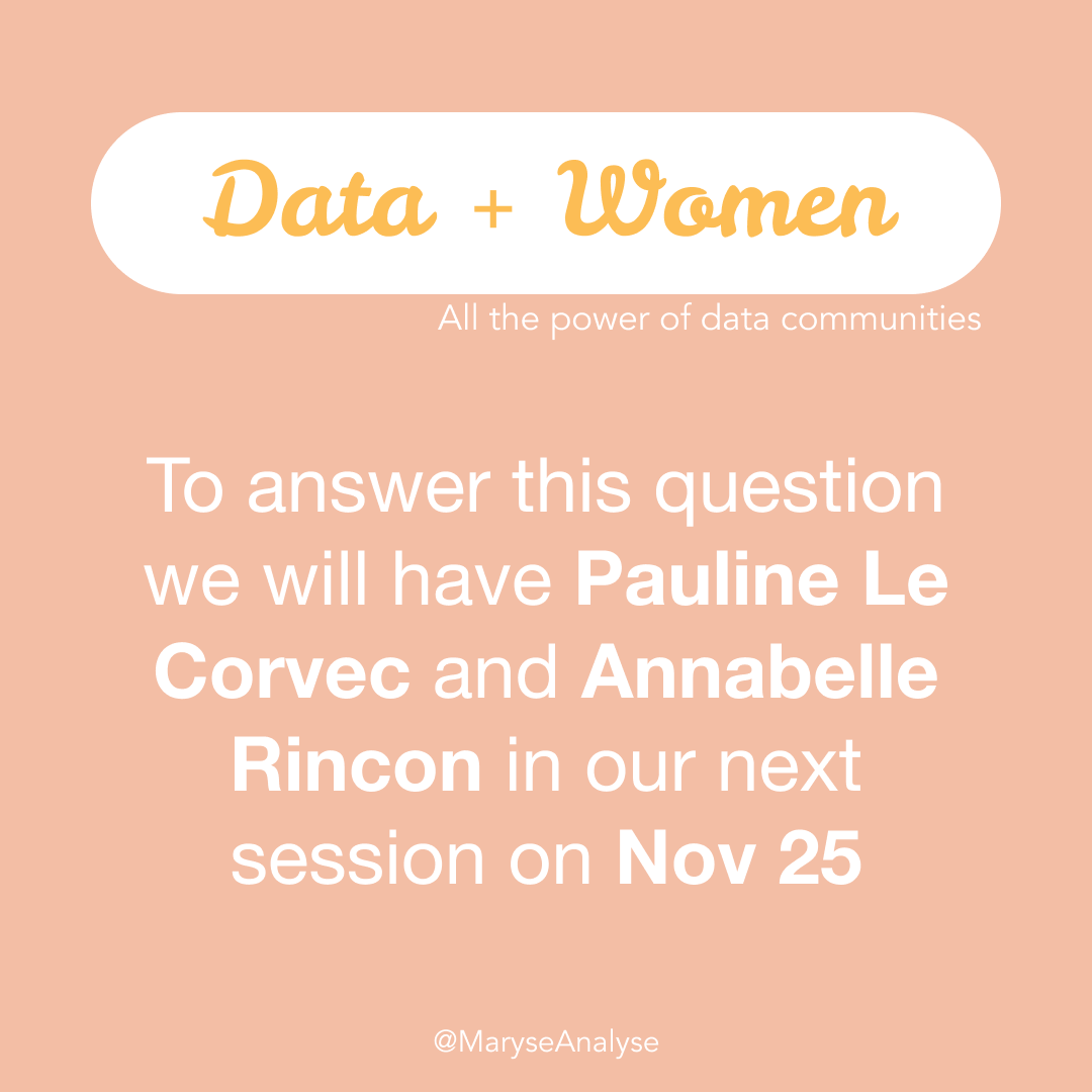 MaryseMonen's tweet photo. November 25 we will host our next #DataplusWomen session on ✨how to build a community, ✨drive adoption and make sure your ✨data strategy thrives

✨With Pauline Le Corvec and Annabelle Rincon ✨
https://t.co/ZJ98OxTvcS
#datastrategy #dataliteracy #data #community #TUG https://t.co/uZJbM0E9zC