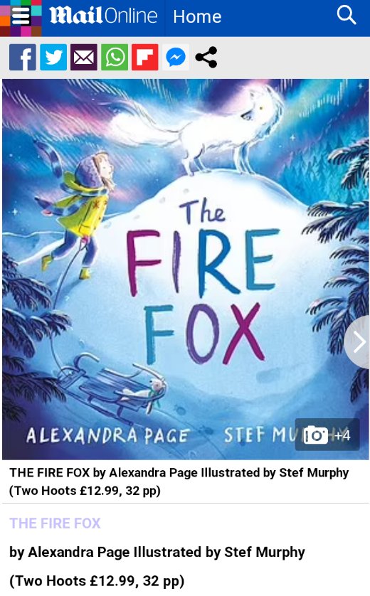 alexandrapage's tweet photo. ❄️❤️🦊#TheFireFox is in The Daily Mail! 🦊❤️❄️
Thank you Sally Morris @MailOnline
"Another winter tale to warm the toes is this delightful story based on an Arctic Circle myth in Sami culture, about a fire fox whose fur scatters sparks that transform into the Northern Lights." https://t.co/34FkTAo115