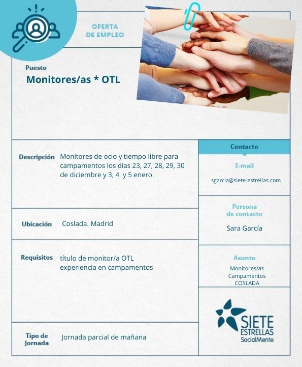 SieteEstrellas_'s tweet image. 📣Buscamos #monitores y #monitoras 

Si encajas en el perfil y quieres formar parte del equipo, te estamos esperando, no dejes pasar esta oferta de #empleo 👇