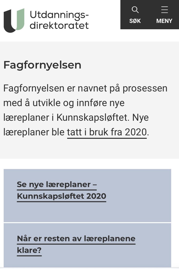Vennlig påminnelse om at Fagfornyelsen var navnet på *prosessen med utvikling og innføring av ny læreplan*, ikke navnet på selve læreplanen. Den nye læreplanen heter Kunnskapsløftet 2020, eller LK2020 i kortform.