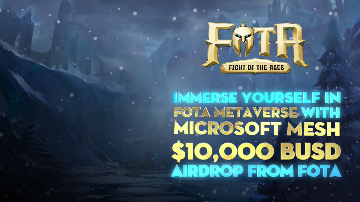 🚀 Airdrop: Fota: Fight Of The Ages
💰 Value: 10,000 BUSD
👥 Referral: Top 50 40 BUSD
🏆 Winners: 2000
📼 Audit: Certik, Hacken
📒 Partnership: Microsoft Mesh
📅 End Date: 18th December, 2021

Talk with the Telegram Bot
t.me/FOTAairdropbot…

#Airdrop #Crypto #Airdrops