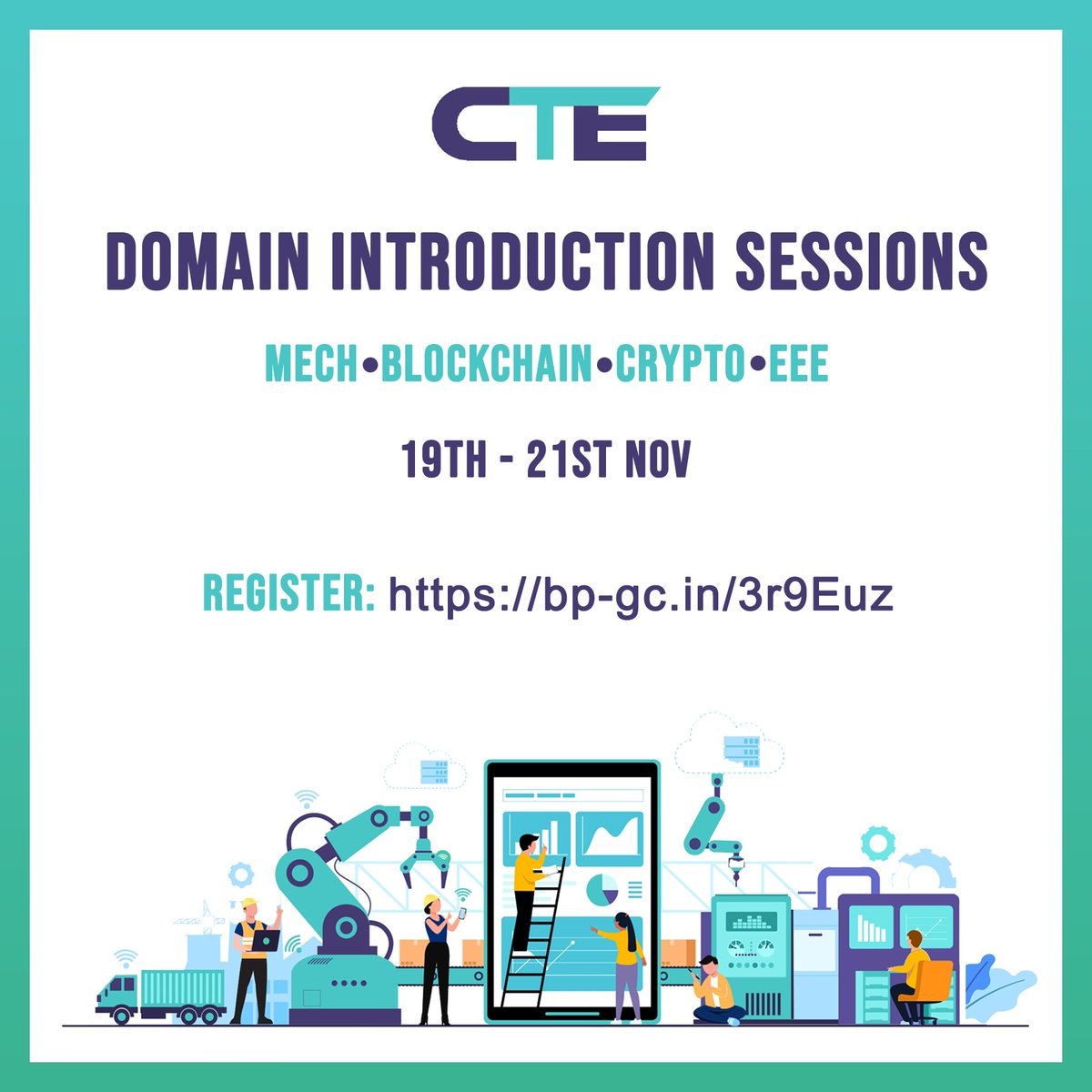 CTEBPGC's tweet photo. Are you very interested in a specific field and want to know more about the career opportunity it holds? Don't worry, we have got you covered. 

Domain Introduction Session is an initiative by CTE. 

Please fill this form for registration.
https://t.co/VKNHopGErw https://t.co/ZdOO9HYnhF