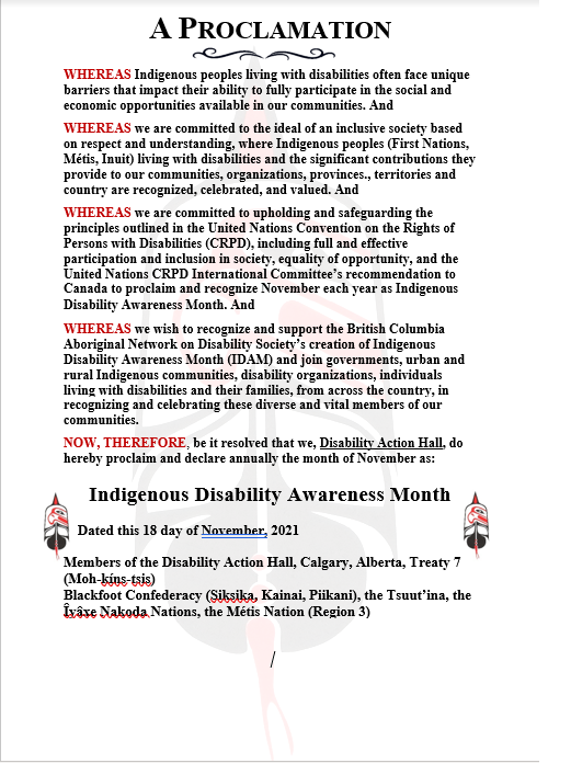 Actionhall's tweet photo. In solidarity, supporting Indigenous Disability National Awareness Month #BCIDAM @BCANDS1 #proclamation #IDAM2021 Looking forward to more steps and learning. #enoughforall @enoughforallyyc  #indigenousstrategy https://t.co/ZSeYkKyrQO