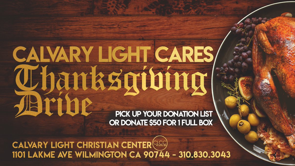 CalvaryLight's tweet photo. Calvary Light Cares Thanksgiving Drive.
DM or call 310-830-3043 is you are in need the Thanksgiving season.

You can help and donate using Venmo: calvary-light
anything helps. https://t.co/KiIXhgwsMz