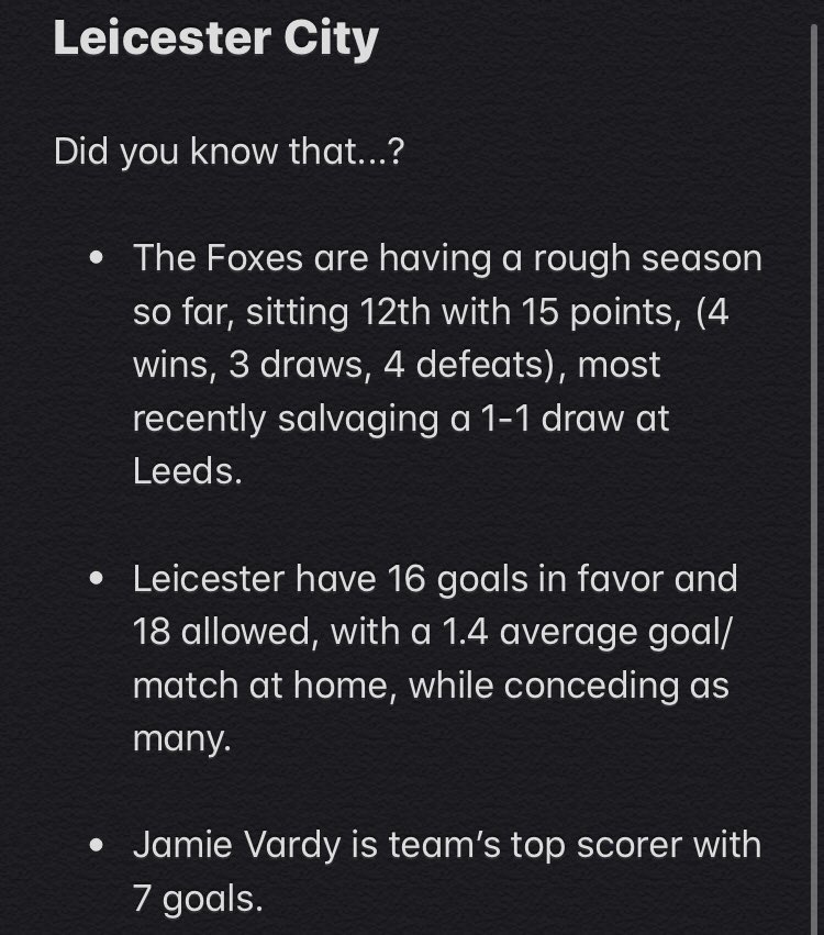 Smart_Tipster1's tweet photo. Don’t miss week 12 of the @premierleague and make a profit!

#PremierLeague #LeicesterCity #TheFoxes #JamieVardy #KingPowerStadium #Chelsea #TheBlues #MasonMount #freepicks #freebets #freetipster #tipsterforlife #smarttipster #soccertipster #soccerjunkie #soccerlife #greatreturns https://t.co/HWtKintWJm