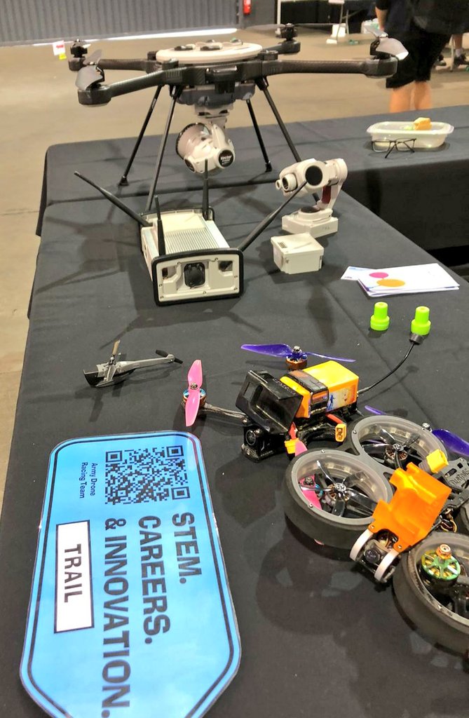 AUADRT's tweet photo. We're at @sciencealivesa for school #STEM Day! Drop by during the weekend to see @AustralianArmy #DroneRacing Team and @7th_RAR #WaspAE and #BlackHornet!
#SendIt!
@HLCAusArmy  @comdforcomd @DG_TRADOC @DGAvnAusArmy @HQ_1Bde https://t.co/jVwEN81Dfu