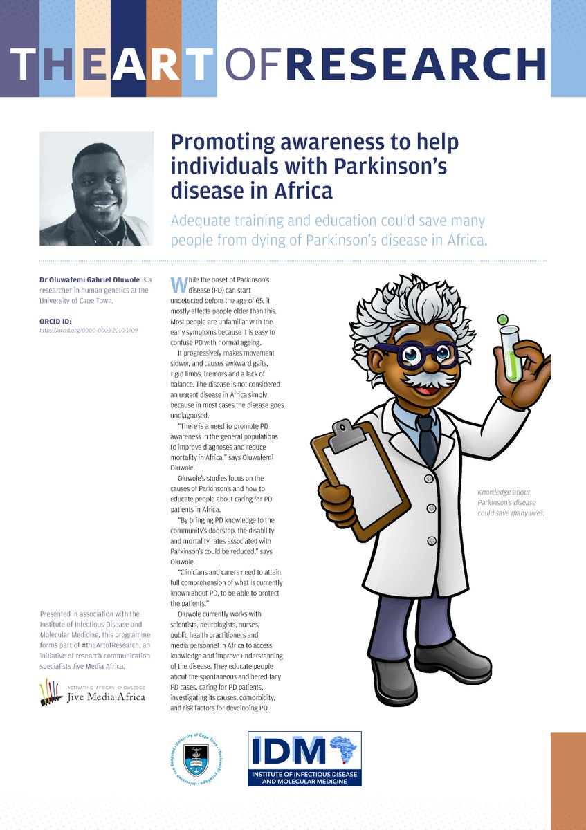 UCTIDM's tweet photo. “Promoting awareness to help individuals with Parkinson’s disease in Africa” - Dr Oluwafemi Oluwole, a member of the IDM postdoc forum, on how training & education can save many Africans from dying of Parkinson’s disease
#FHSExcellence #TheArtofResearch #ActivateAfricanKnowledge https://t.co/mdchR0wTYx