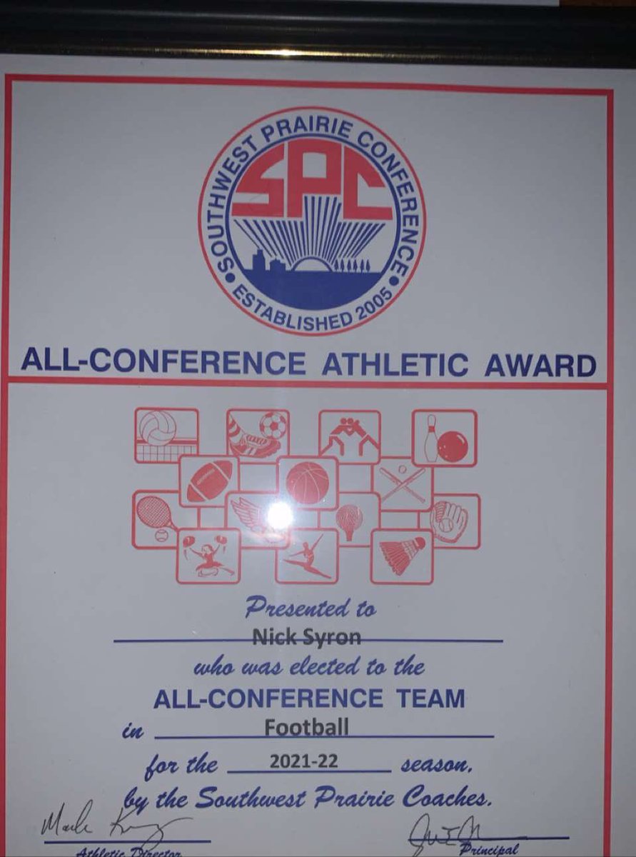 NickSyron's tweet photo. Grateful to be named SPC first team All-Conference! Thank you to all coaches and teammates for making this dream a reality! @CoachKeanePHS @CoachBigPete @EDGYTIM @FISTFootball @gomab_3 https://t.co/htsMdZIB79