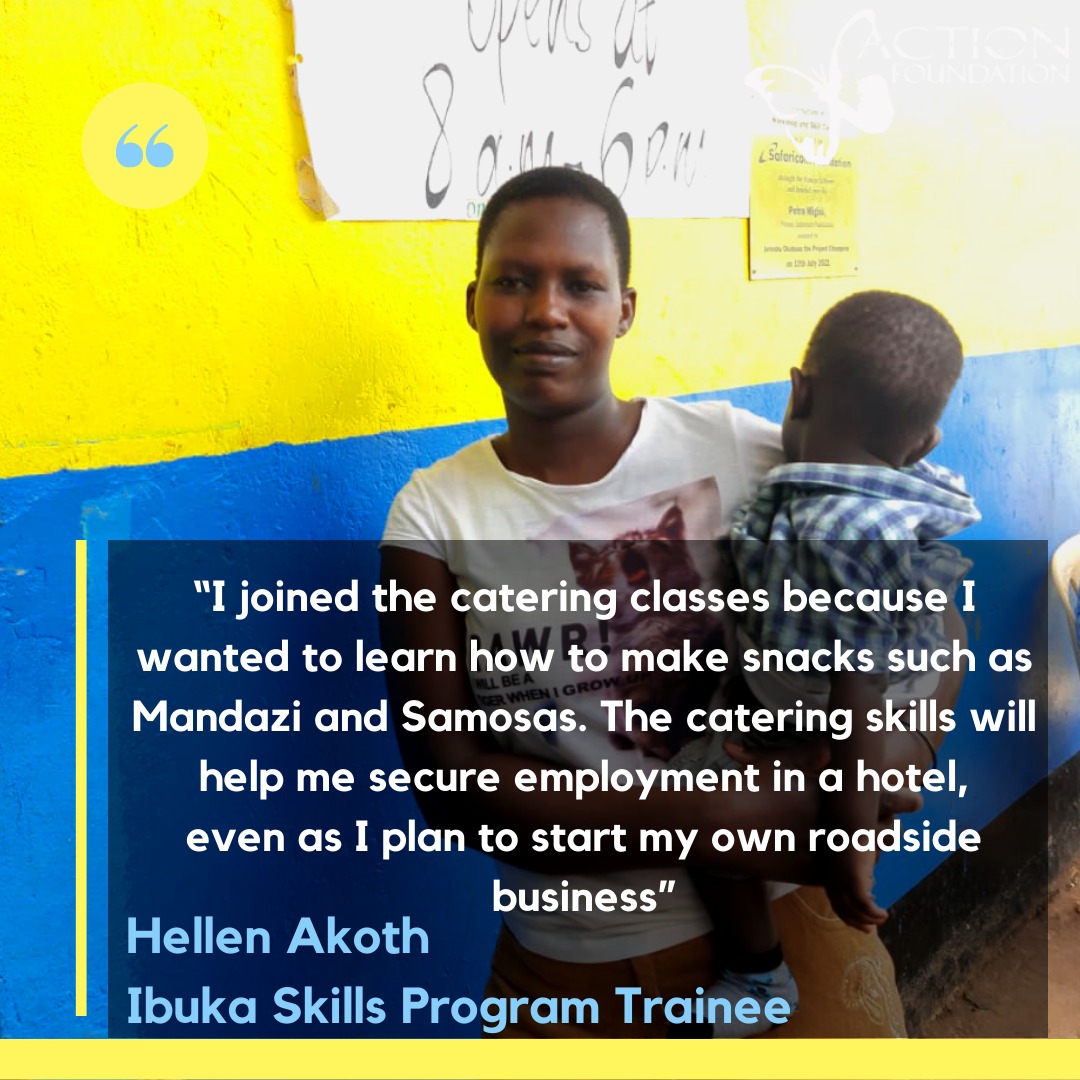 TheActionKenya's tweet photo. βI joined the catering classes because I wanted to learn how to make snacks such as Mandazi and Samosas. The catering skills will help me secure employment in a hotel, even as I plan to start my own businessβ #IbukaSkillsProgram #EmpowerWomen #IbukaSkillsGraduation #SDGs https://t.co/bKvh8DMvVc