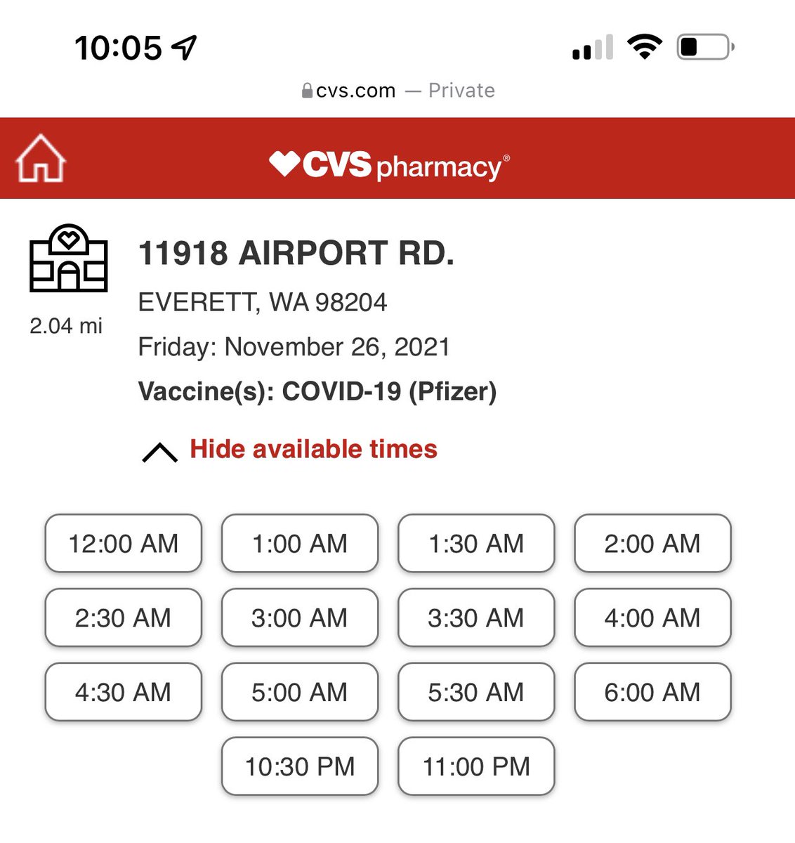 mdotsanchez's tweet photo. @CVSHealth You lost an overnight Pharmacist and need to update your hours of operation for your Airport Rd. location. Your website is now allowing Covid vaccine appointments when your store and pharmacy are closed. 

Please fix this to avoid frustrating people! https://t.co/iOTdAGuvhO