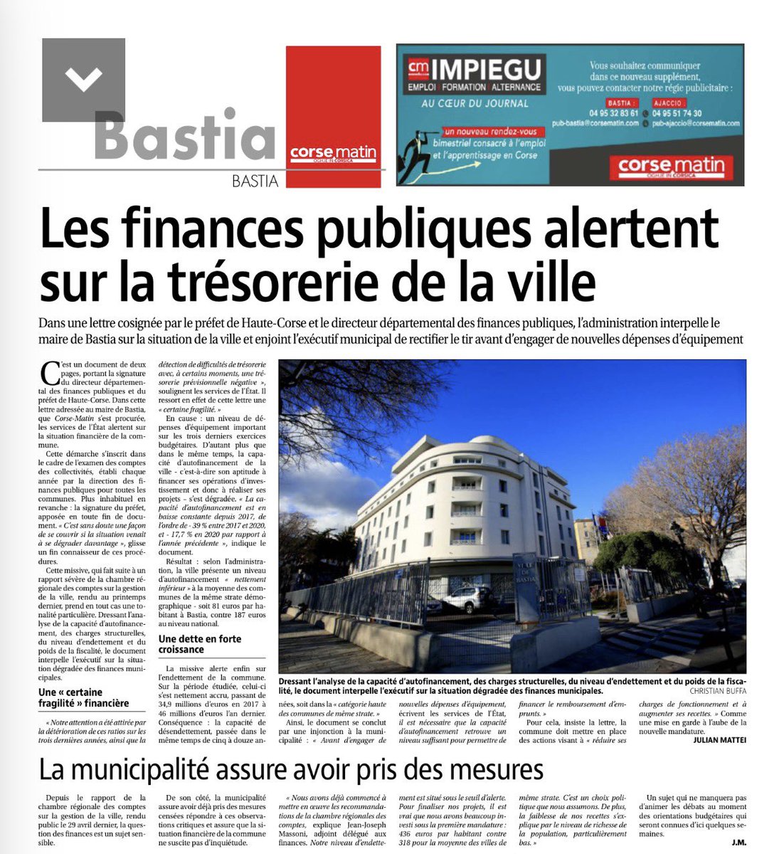 Morgantij's tweet photo. 🚨[Finance de la ville de #Bastia]🚨

Fait rarissime, le Prefet et le Directeur des Finances publiques alertent la mairie de Bastia sur le dérapage de ses finances.

Une situation que l’on dénonce dans l’opposition depuis des mois !

Cette mairie sacrifie l’avenir des Bastiais ! https://t.co/DGRtjS59he