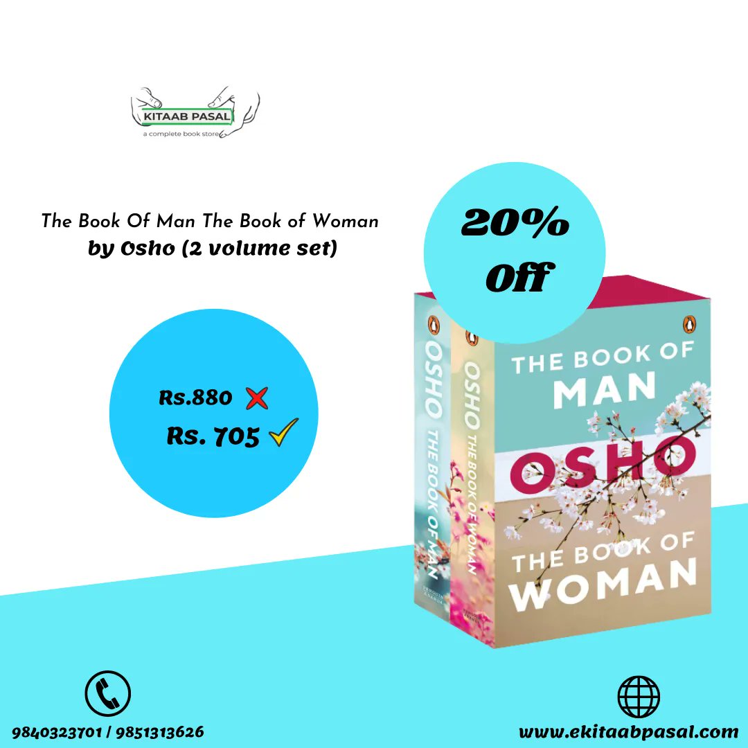 KitaabPasal's tweet photo. Get With 20% Off!!
• The Book Of Man The Book of Woman by Osho (2 volume set)
Price with 20% Off -- Rs.705
Order Now! 📚️
#books #bookrecommendations #bookstagram #osho #thebookofman #thebookofwoman #kitaabpasal https://t.co/XyVU6qgHnh