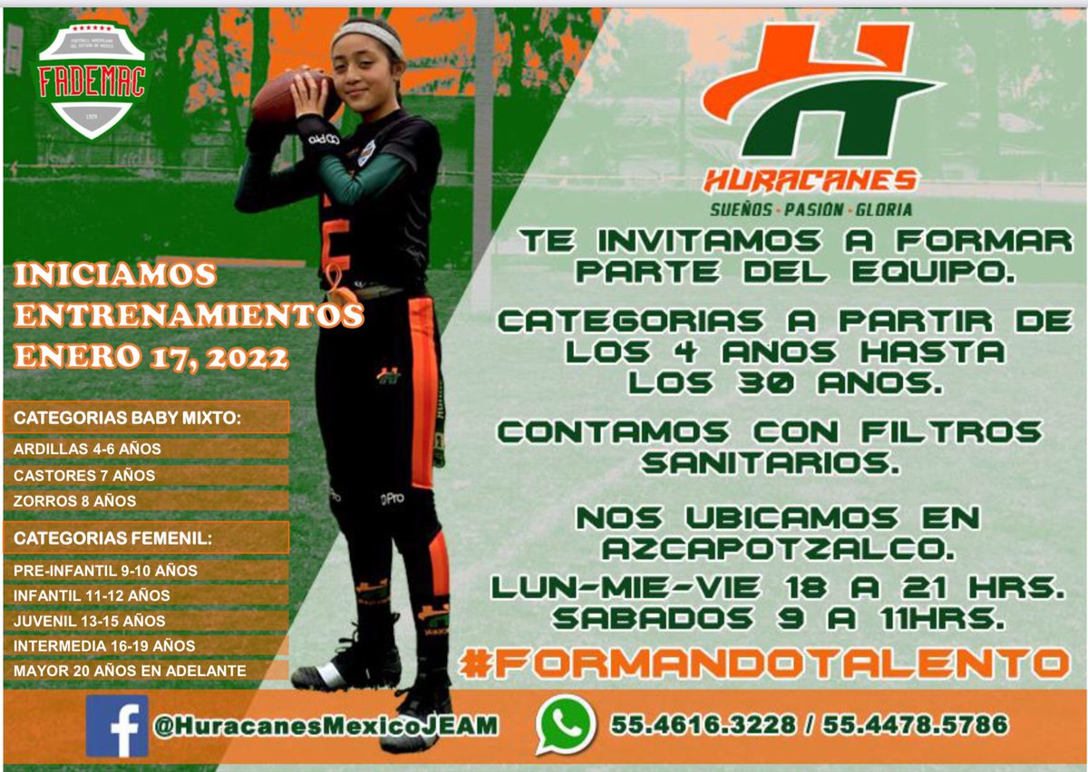 HuracanesMxJEAM's tweet photo. #HuracanesMxJEAM Te invitamos a formar parte de la Familia Huracan ‼️A partir del 17 de enero ven a nuestro campo, Te esperamos‼️ 
Si te inscribes antes del 15 de diciembre recibes un descuento especial ‼️‼️🏈💪🇲🇽🇺🇸🇨🇦 https://t.co/JScru5eo4p