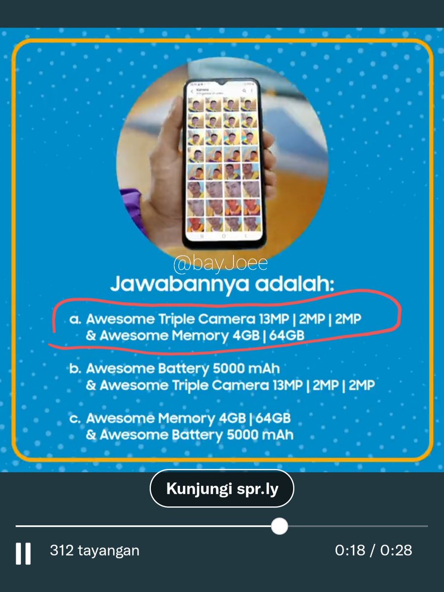 bayJoee's tweet image. Fitur Awesome Triple Camera 13MP | 2MP | 2MP &amp;amp; Awesome Memory 4GB | 64GB dari #GalaxyA03s adalah rahasia #TemanTapiAwesome buatku.