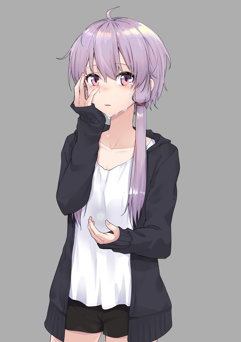 yuzuki yukari 1girl solo crying shorts tears shirt purple hair  illustration images