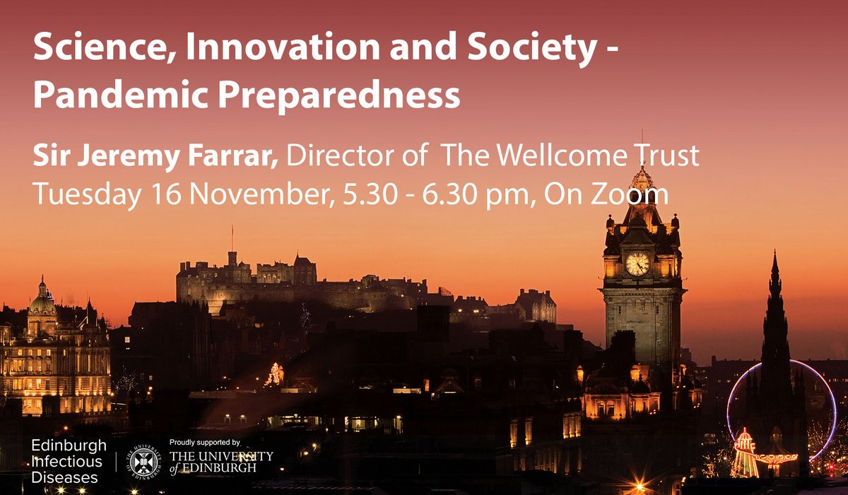 Edinburgh Infectious Diseases (@edin_eid) on Twitter photo We were delighted to host <a href="/JeremyFarrar/">Jeremy Farrar</a> on Tuesday night - an insightful and frank analysis of the Covid-19 pandemic, and the crucial role of science - social, basic, translational - in preparing for the next one.
โถ๏ธ edin.ac/3FhmVPs
<a href="/jrossfitz/">Ross Fitzgerald</a> <a href="/EdinburghUni/">The University of Edinburgh</a> We were delighted to host <a href="/JeremyFarrar/">Jeremy Farrar</a> on Tuesday night - an insightful and frank analysis of the Covid-19 pandemic, and the crucial role of science - social, basic, translational - in preparing for the next one.
โถ๏ธ edin.ac/3FhmVPs
<a href="/jrossfitz/">Ross Fitzgerald</a> <a href="/EdinburghUni/">The University of Edinburgh</a>