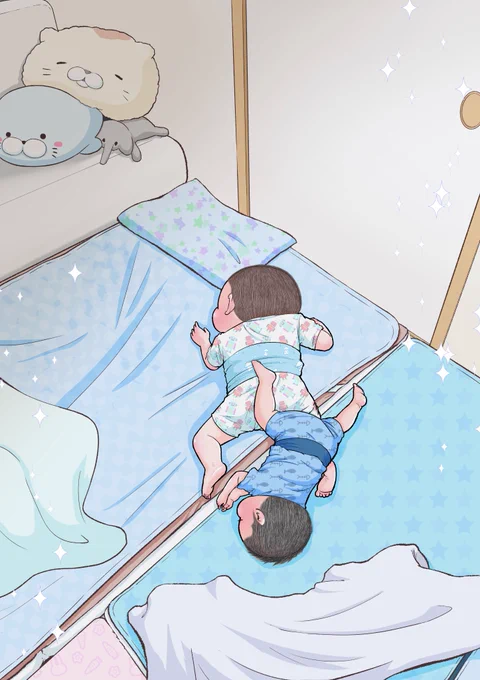こんなふうに寝てた。
(ぷにお:2歳10ヶ月 ぷにすけ:1歳6ヶ月頃)
#育児絵日記 