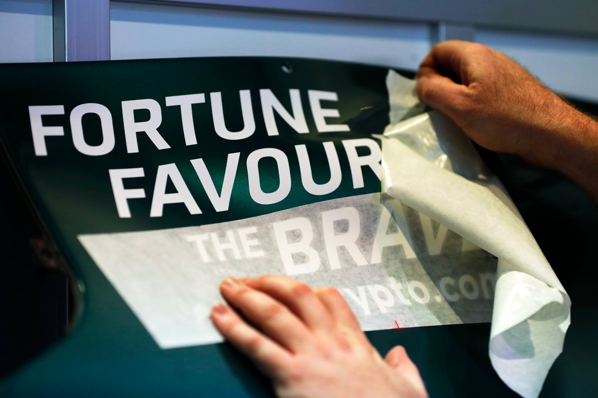 AstonMartinF1's tweet image. New look for the #QatarGP. 💚 

This is for those who push the boundaries of what's possible. Because Fortune Favours The Brave. 

@cryptocom | #FFTB