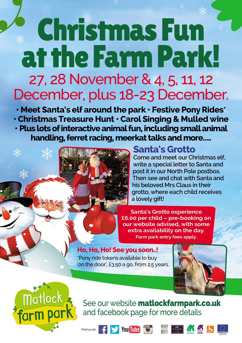 What’s on <a href="/MatlockFarmPark/">Matlock Farm Park</a> this #Christmas 🎅🏼🤶🏻🎄🦌

#Christmas2021 #holidays #Derbyshire #santa
