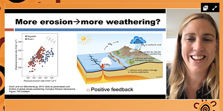 AMS15Sydney's tweet photo. Last day #AMS15 and Plenary Prof Jane Willenbring @Stanford started to crack “the chicken&egg” problem, re-examining isotopic evidence from river and oceanic sediment to determine if climate or tectonics drives landscape evolution. #cosmogenic https://t.co/wfB7s7zCOd